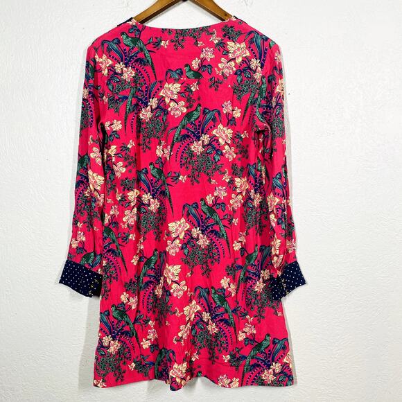 Maeve Floral Tunic Dress 3/4 Sleeve Keyhole Casual Spring Pink Blue - 4P - Picture 3 of 4